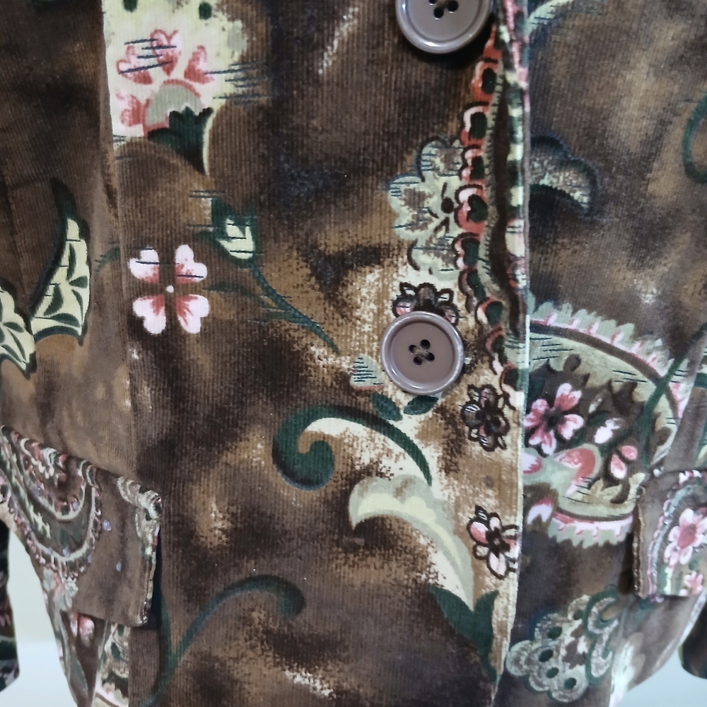 Vintage Larry Levine Woman 18W Brown Paisley Corduroy Blazer Jacket Stretch - Picture 8 of 15
